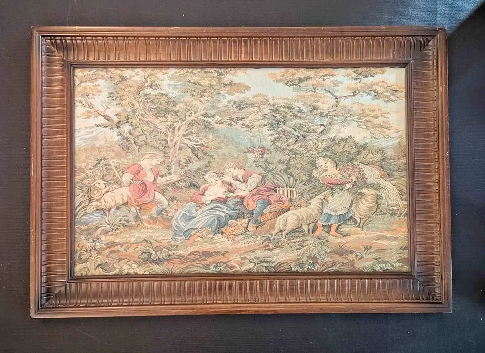 Vintage French Tapestry - With frame - 32.5 x 22.5 inches thumbnail