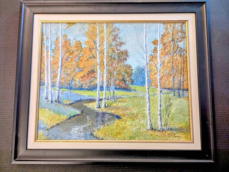 🍂 Vintage Autumn Birch Landscape Oil Painting