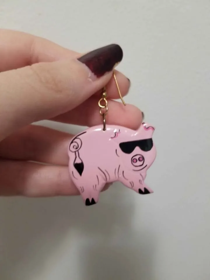 Pig with sunglasses funky earrings image indicator(4)
