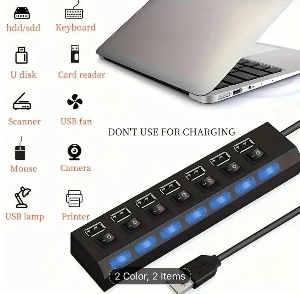 7 ports USB multi device hub with individual switches image indicator(2)
