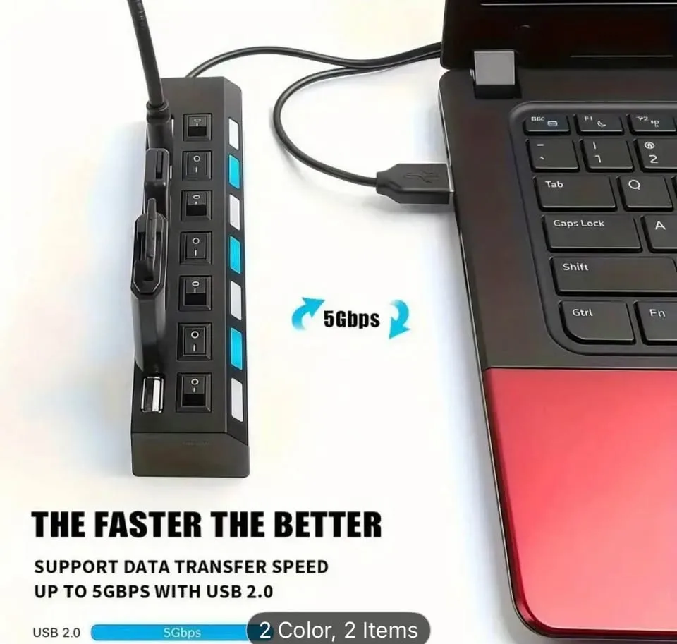 7 ports USB multi device hub with individual switches image indicator(4)