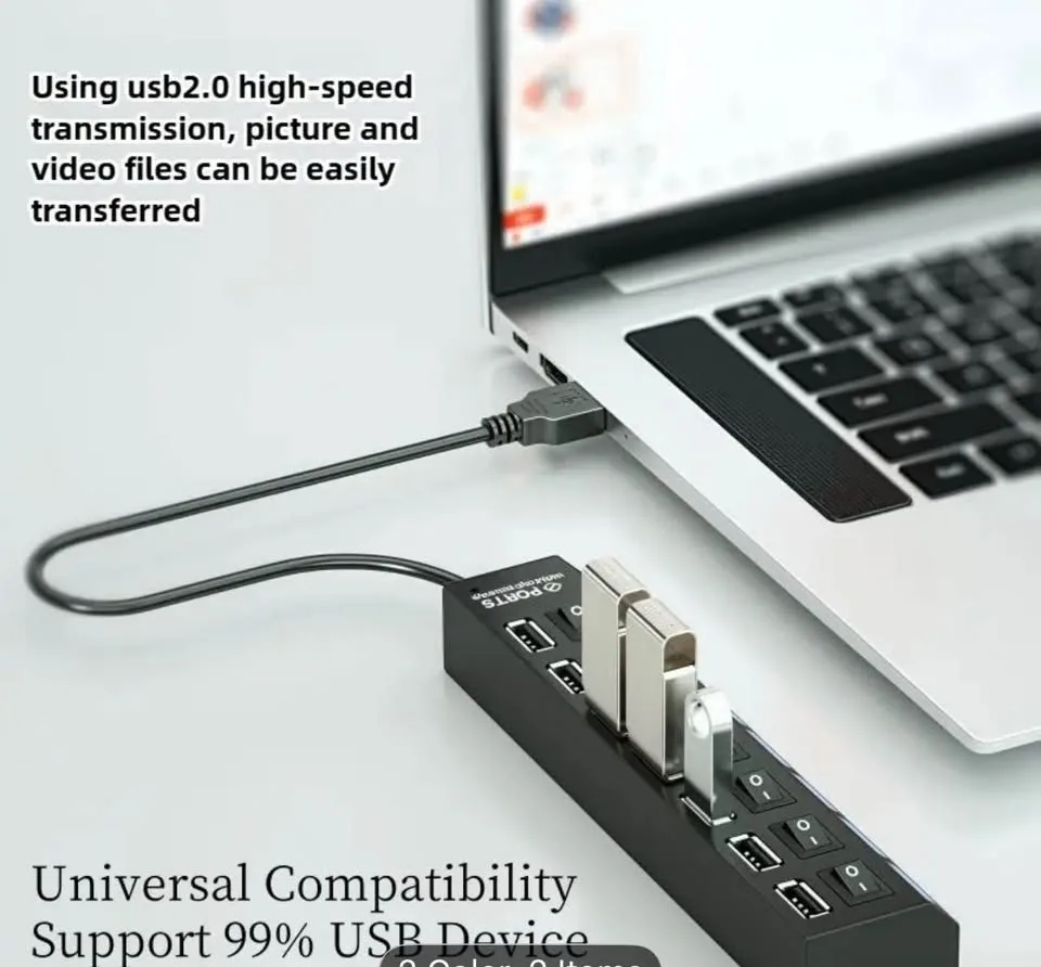 7 ports USB multi device hub with individual switches image indicator(5)