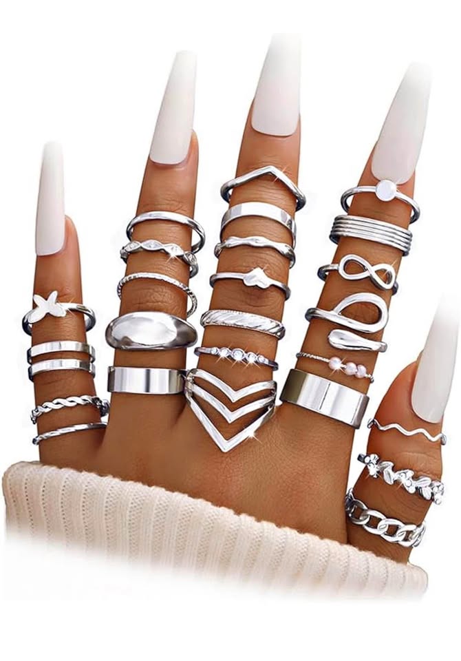 25 Pcs silver Stackable Rings Set for Women