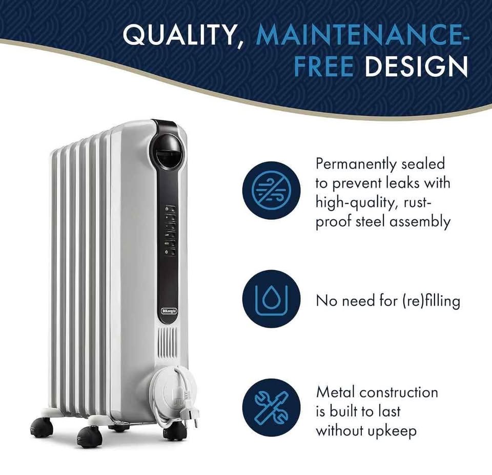 De'Longhi Oil-Filled Radiator Space Heater – 1500W (Light Gray) - photo 2