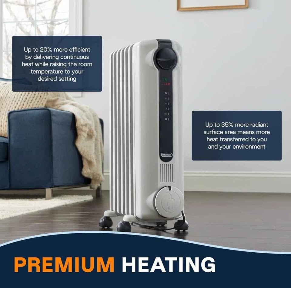 De'Longhi Oil-Filled Radiator Space Heater – 1500W (Light Gray) - photo 3