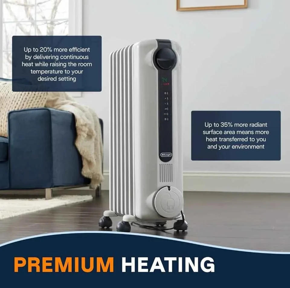 De'Longhi Oil-Filled Radiator Space Heater – 1500W (Light Gray) image indicator(3)
