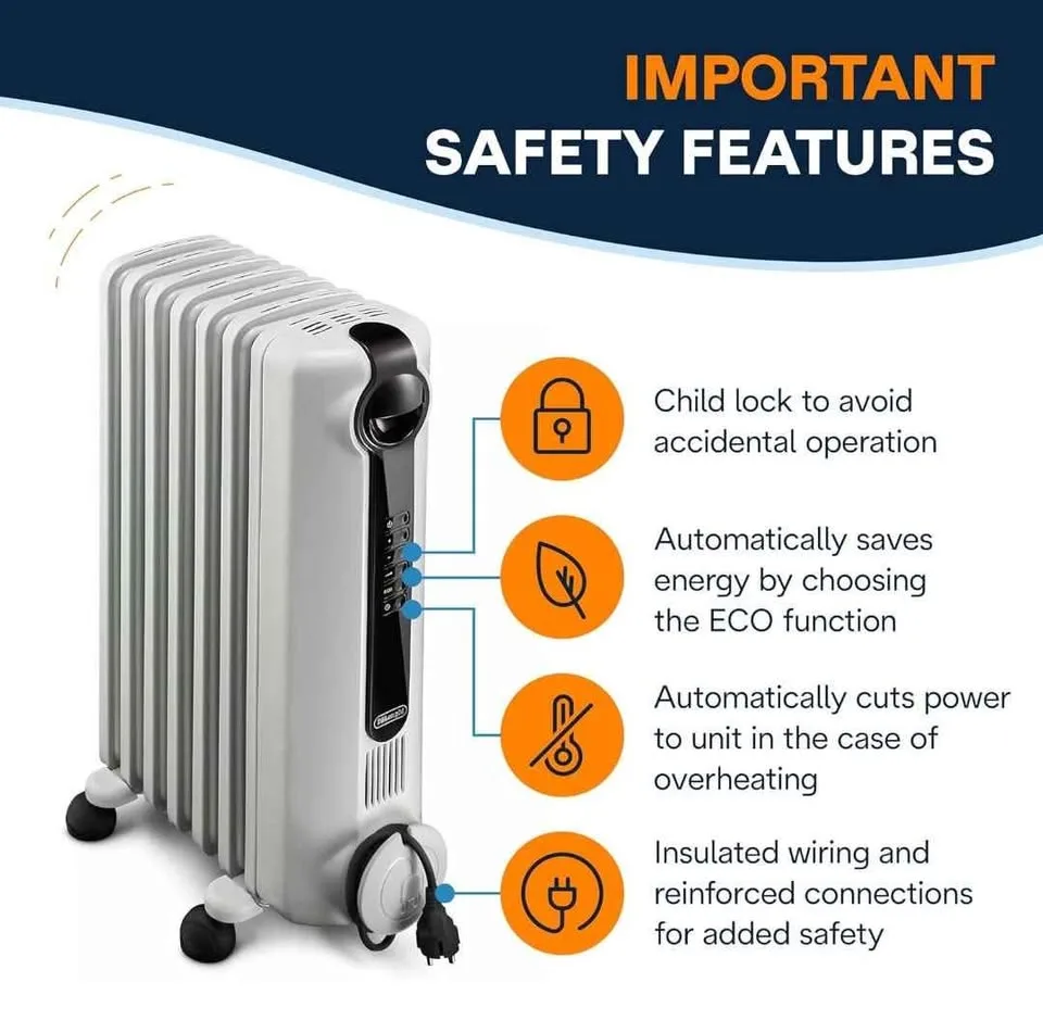 De'Longhi Oil-Filled Radiator Space Heater – 1500W (Light Gray) image indicator(6)