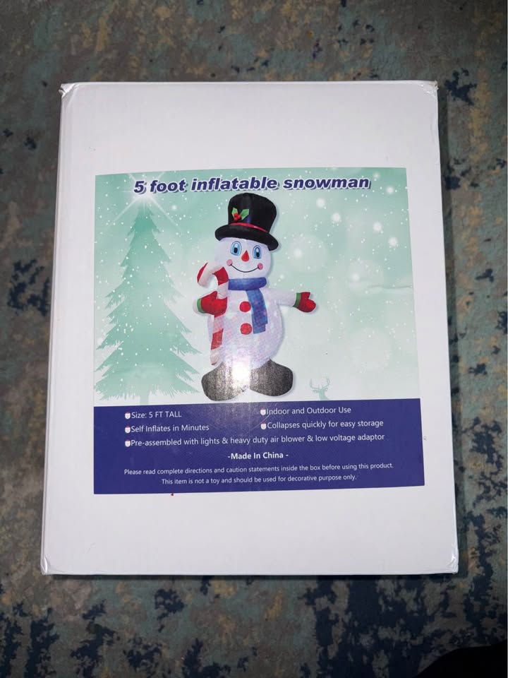 Brand new 5 Foot Christmas Inflatable White Snowman with LED Lig - photo 3