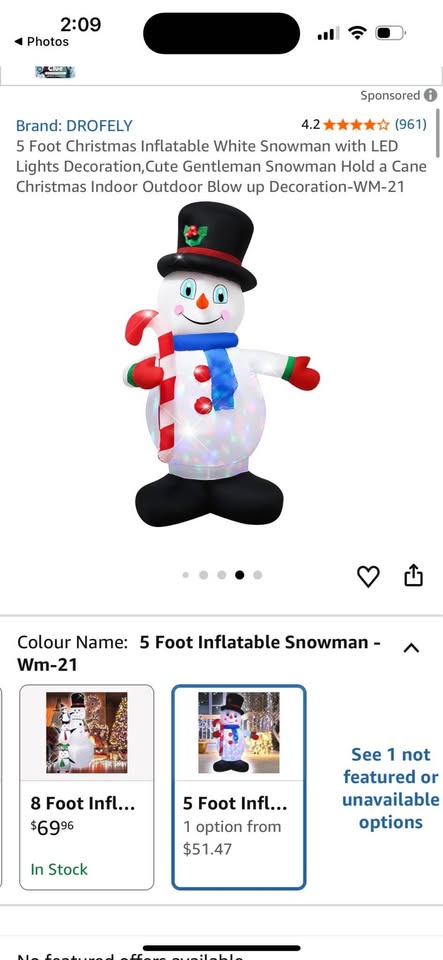 Brand new 5 Foot Christmas Inflatable White Snowman with LED Lig - photo 4