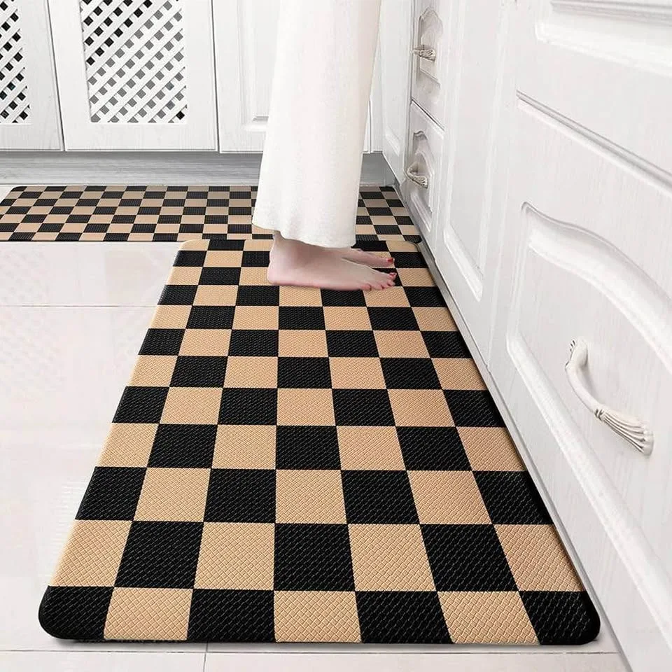 Black Brown Checkered Kitchen Rug 2pcs image indicator(2)