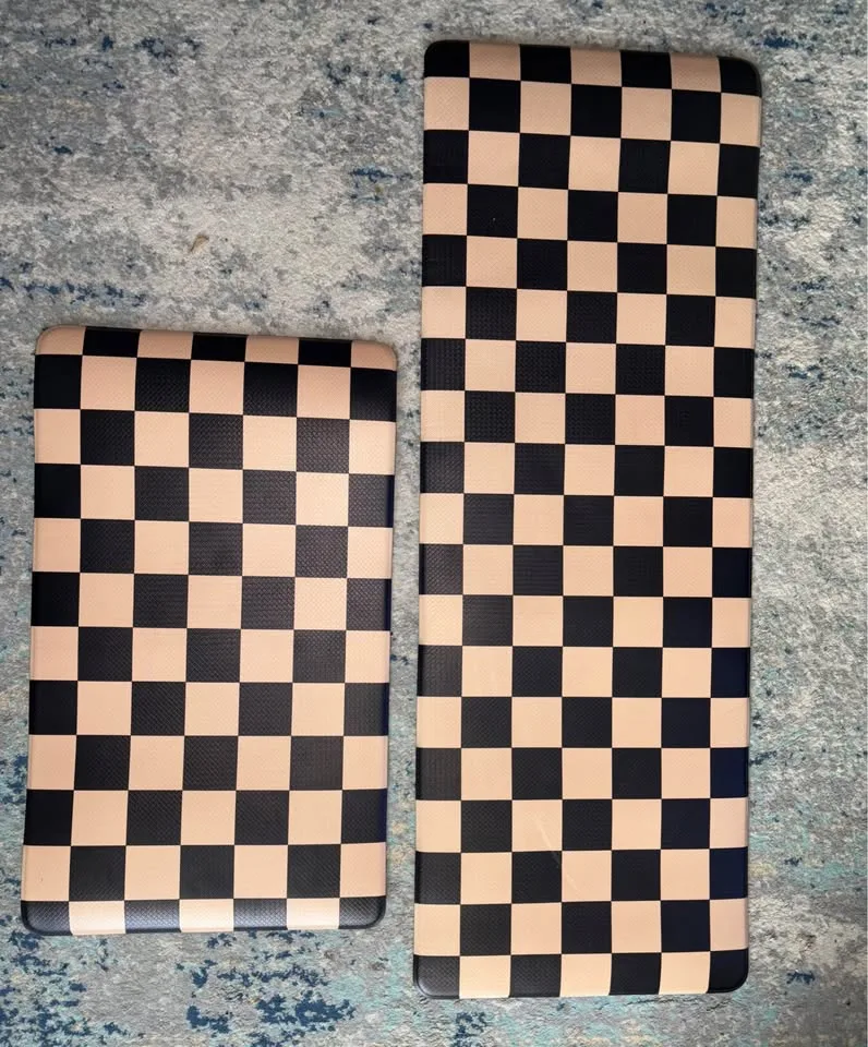 Black Brown Checkered Kitchen Rug 2pcs image indicator(3)