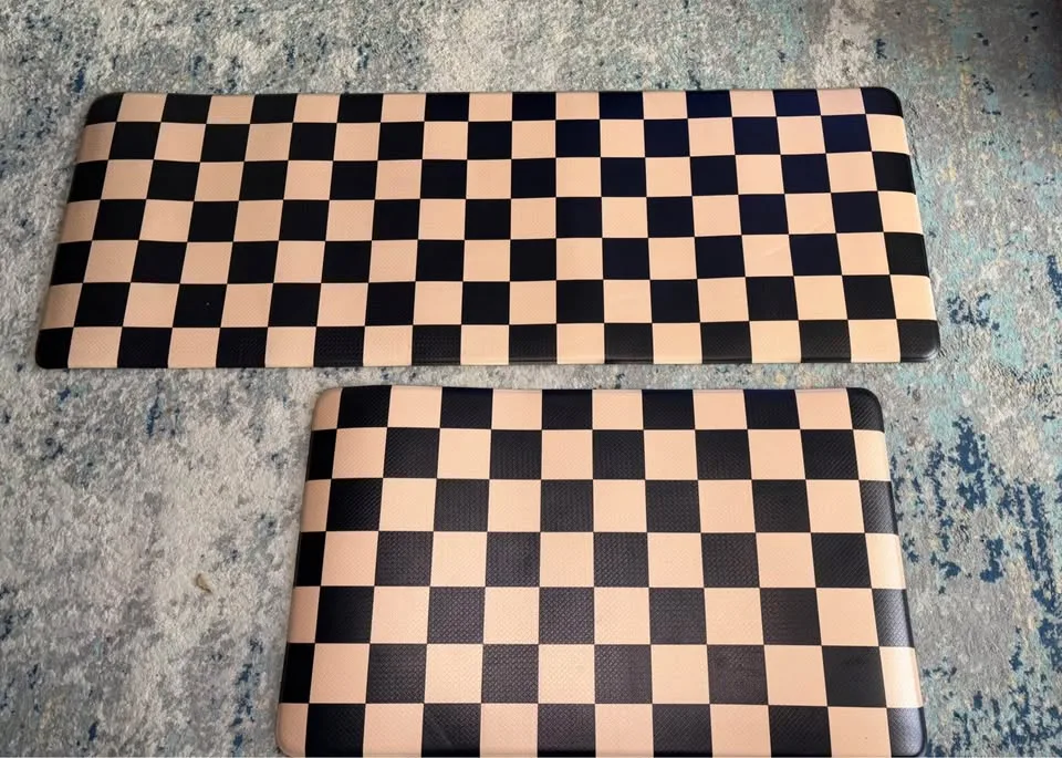 Black Brown Checkered Kitchen Rug 2pcs image indicator(5)