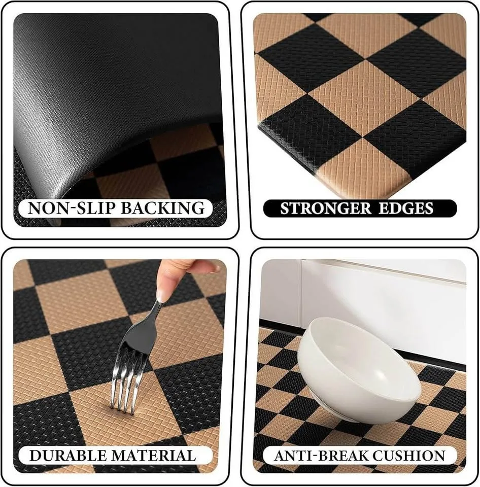 Black Brown Checkered Kitchen Rug 2pcs image indicator(6)