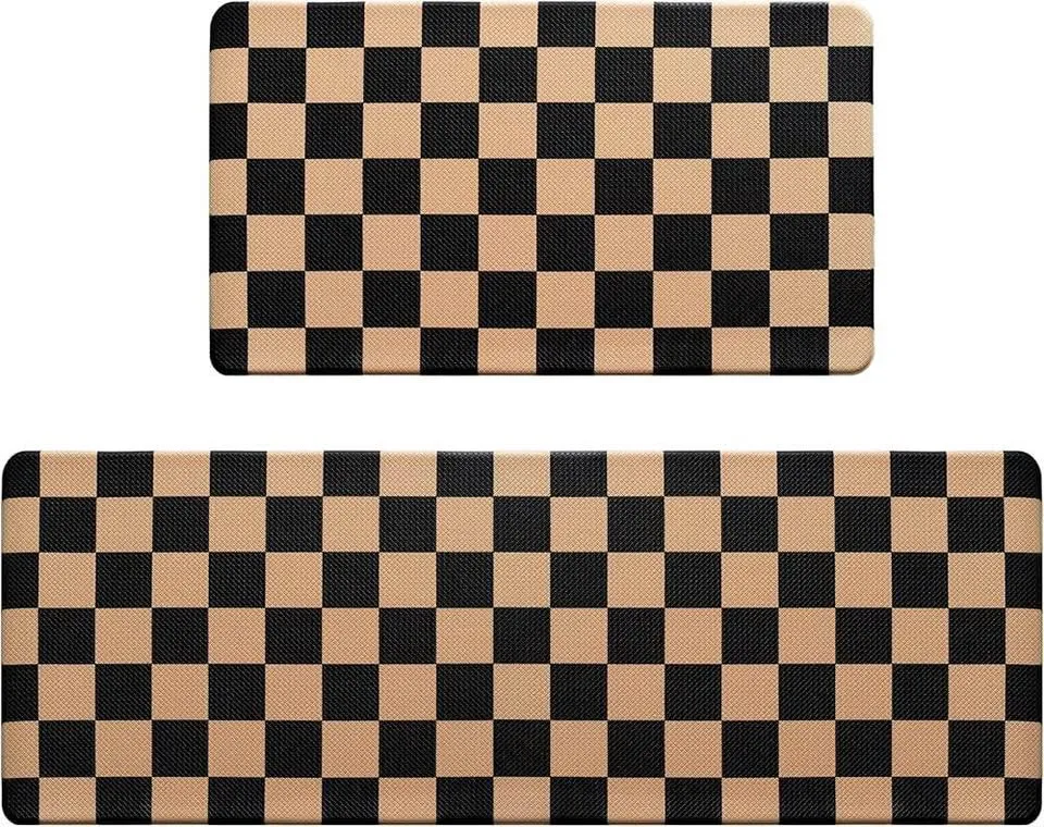 Black Brown Checkered Kitchen Rug 2pcs image indicator(7)