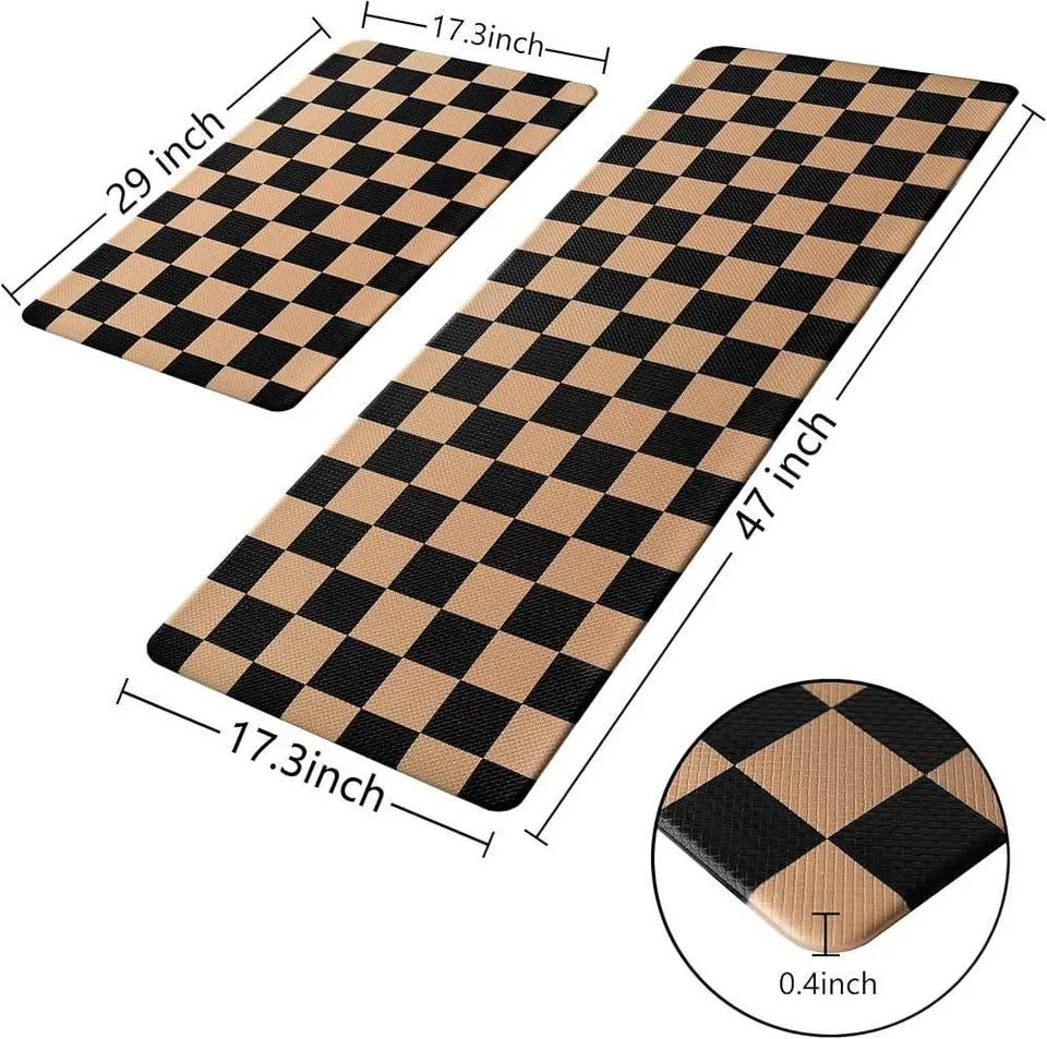 Black Brown Checkered Kitchen Rug 2pcs image indicator(8)