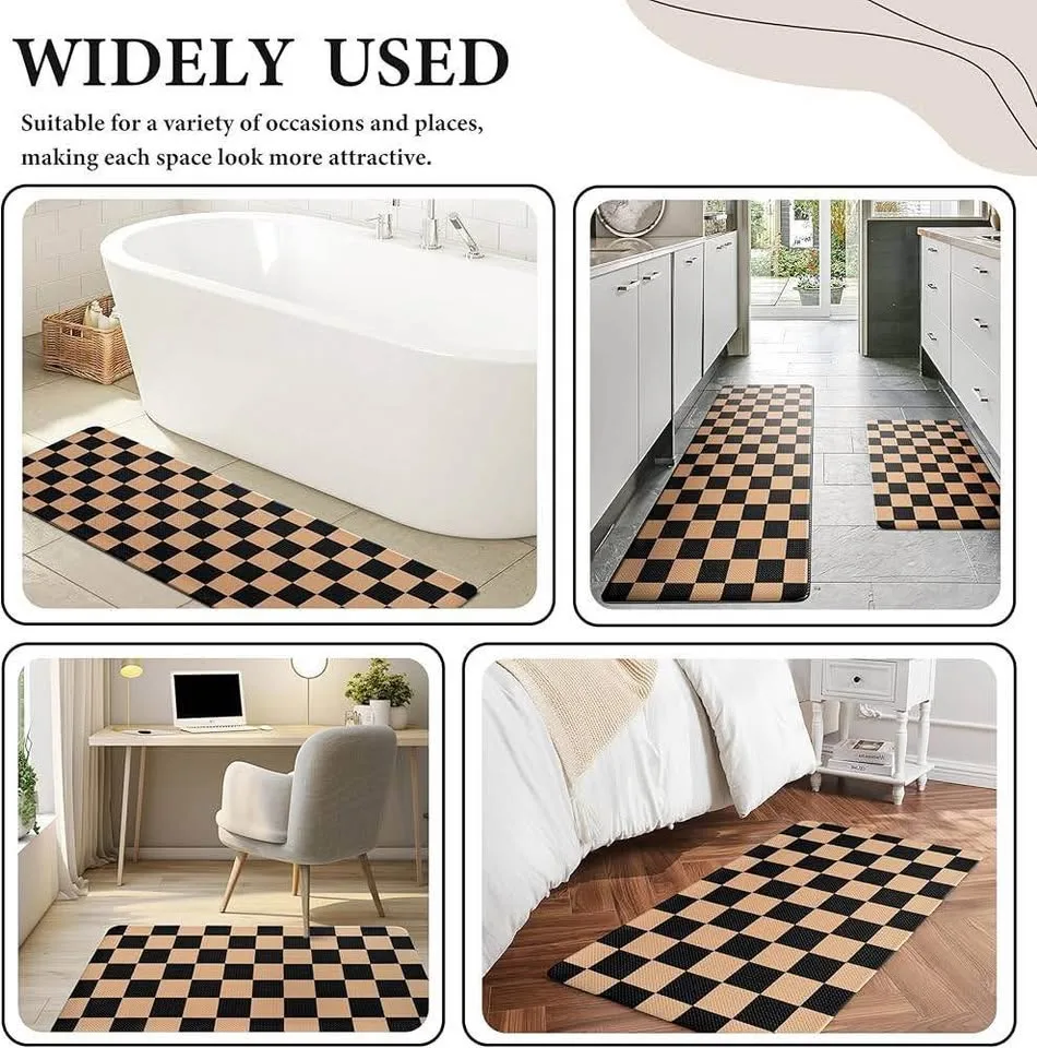 Black Brown Checkered Kitchen Rug 2pcs image indicator(9)