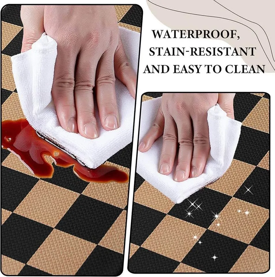 Black Brown Checkered Kitchen Rug 2pcs image indicator(10)