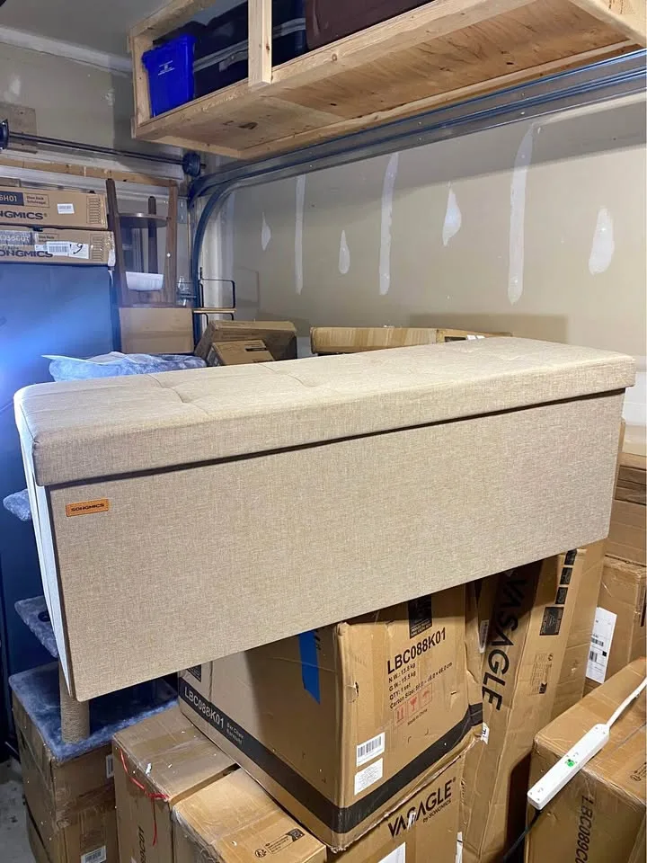 Stylish Folding Storage Ottoman Bench - Camel Brown New