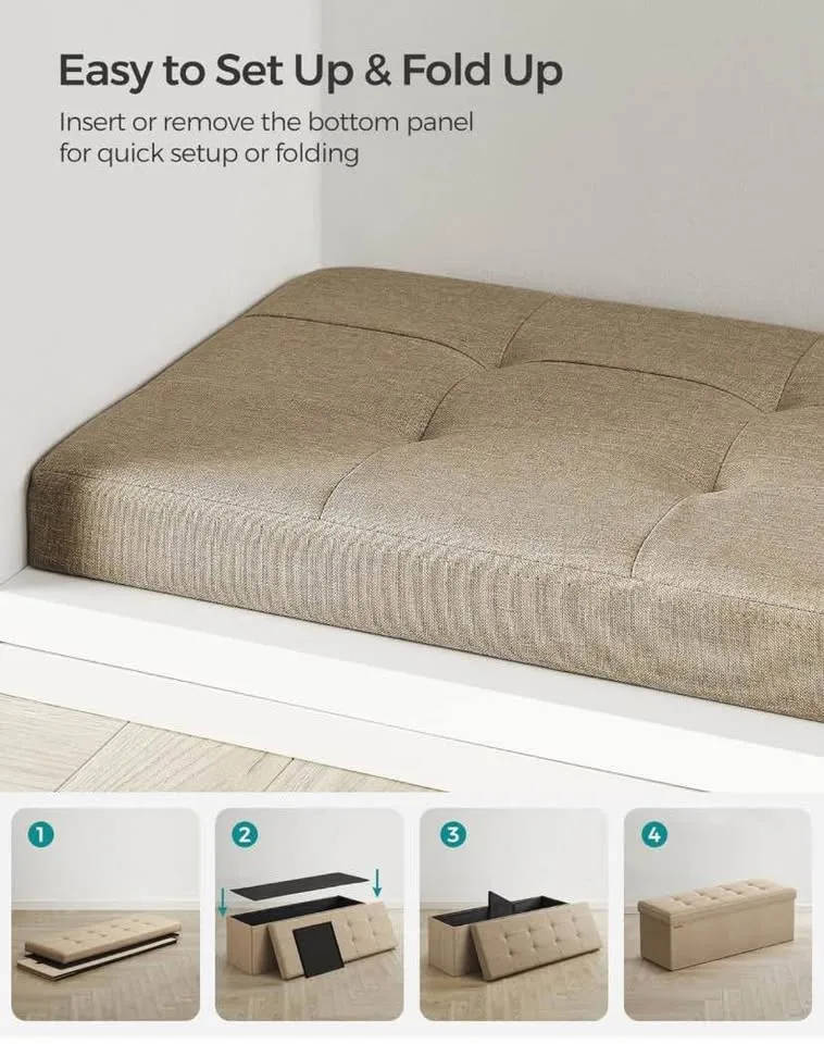 Stylish Folding Storage Ottoman Bench - Camel Brown New image indicator(4)