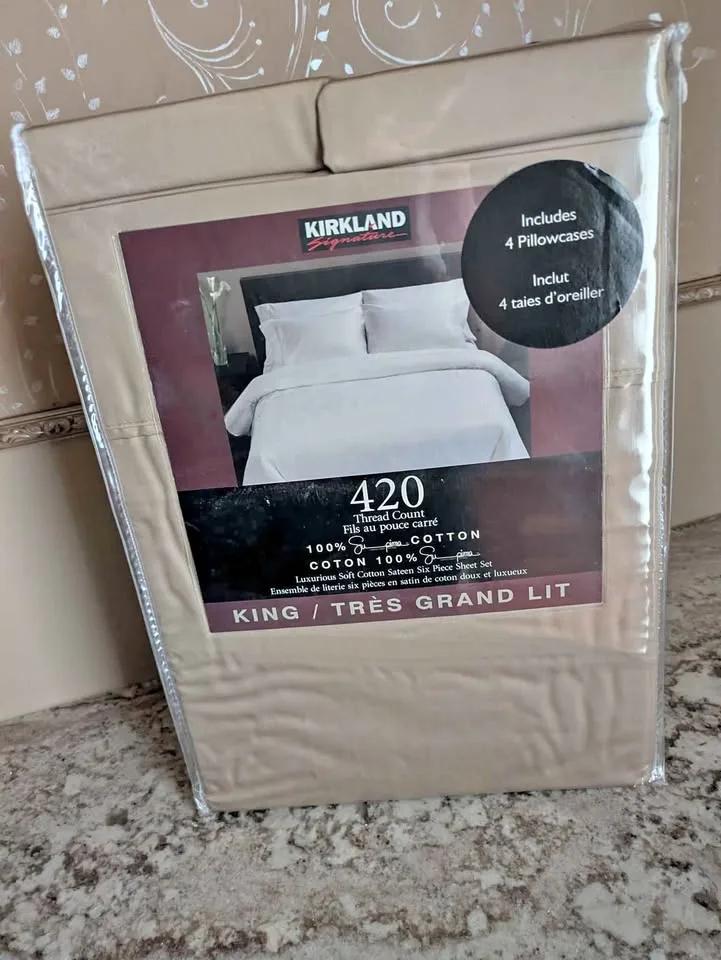 NEW Cotton King Size Sheets 420 Thread Count - Kirkland thumbnail