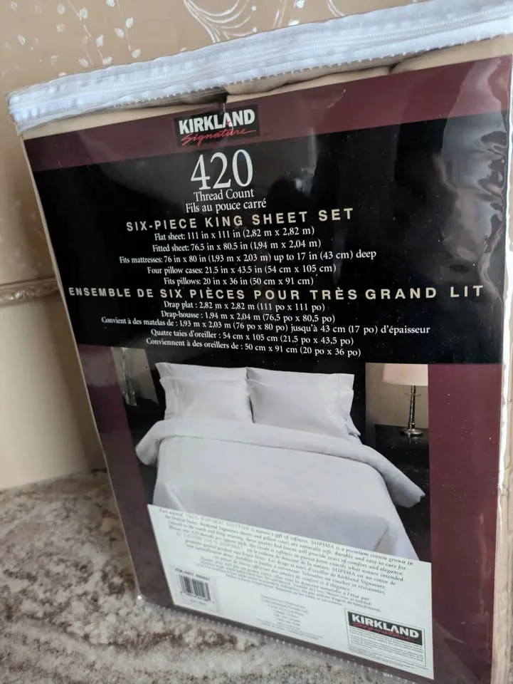 NEW Cotton King Size Sheets 420 Thread Count - Kirkland image indicator(2)