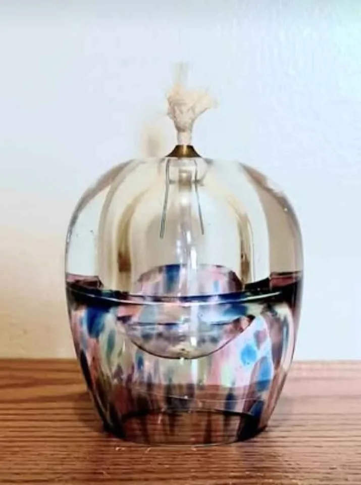 Vtg Adam Jablonski Mouth Blown Crystal Oil Lamp thumbnail