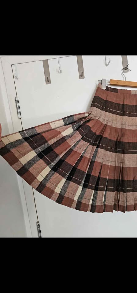 Size 25 Vintage Reversible Wool Plaid 50s 60s Pleated Midi Skirt - photo 3