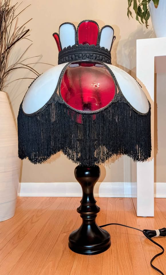 Vintage Stained Glass & Fringe Shade + Lamp