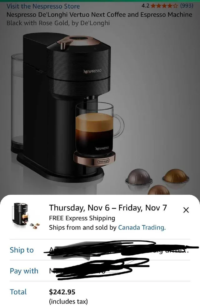 Nespresso De'Longhi Vertuo Next Coffee and Espresso Machine thumbnail