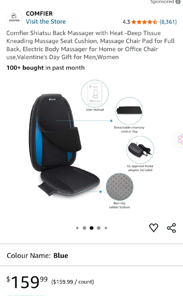 Comfier Shiatsu Back Massager with Heat -Deep Tissue Kneading thumbnail