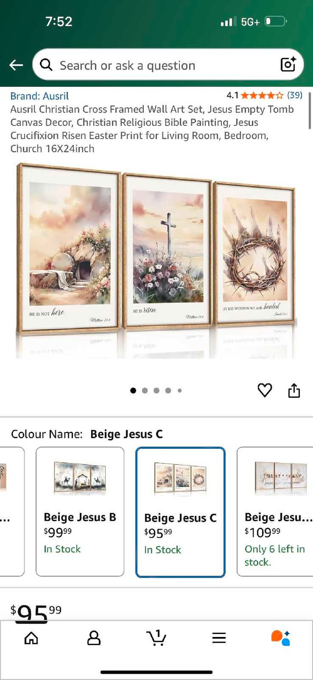 Ausril Christian Cross Framed Wall Art Set
