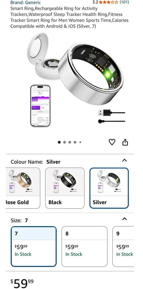 New Smart Ring - silver , size 7