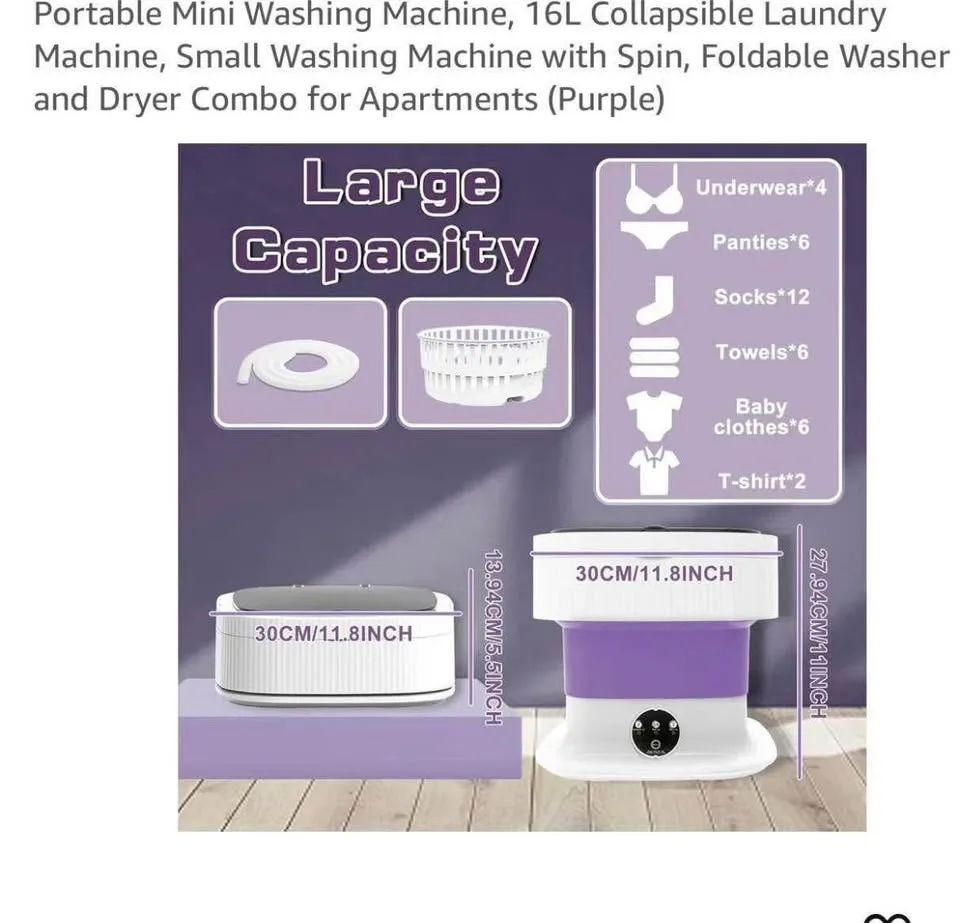 Portable Mini Washing Machine 16L – Foldable Washer & Spin Dryer image indicator(3)
