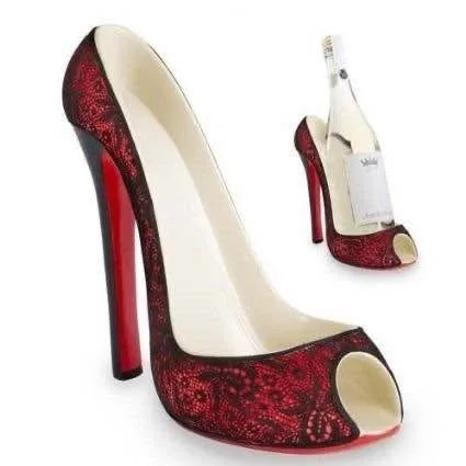 High Heel Wine Bottle Holder with Red & Black Lace image indicator(8)