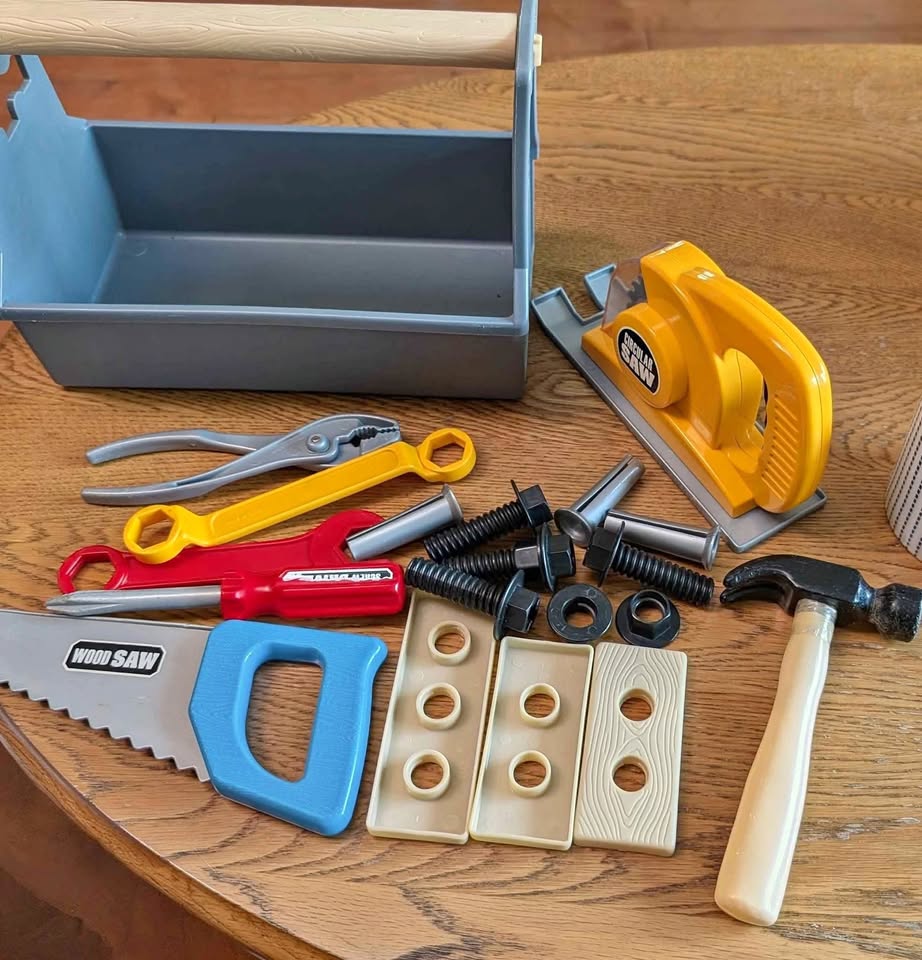 Toy tool box with tools