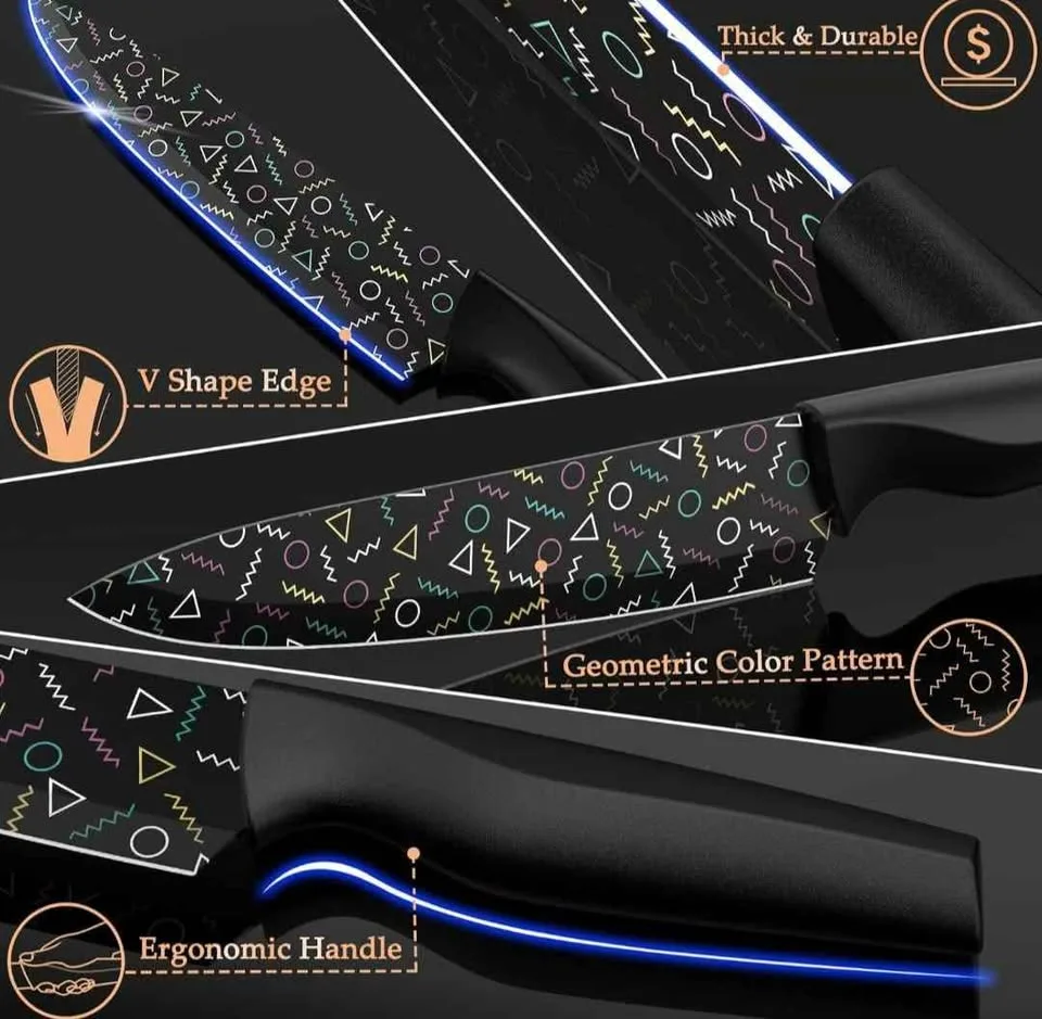 Astercook Knife Set, 12 Pcs Colorful Geometric... image indicator(4)