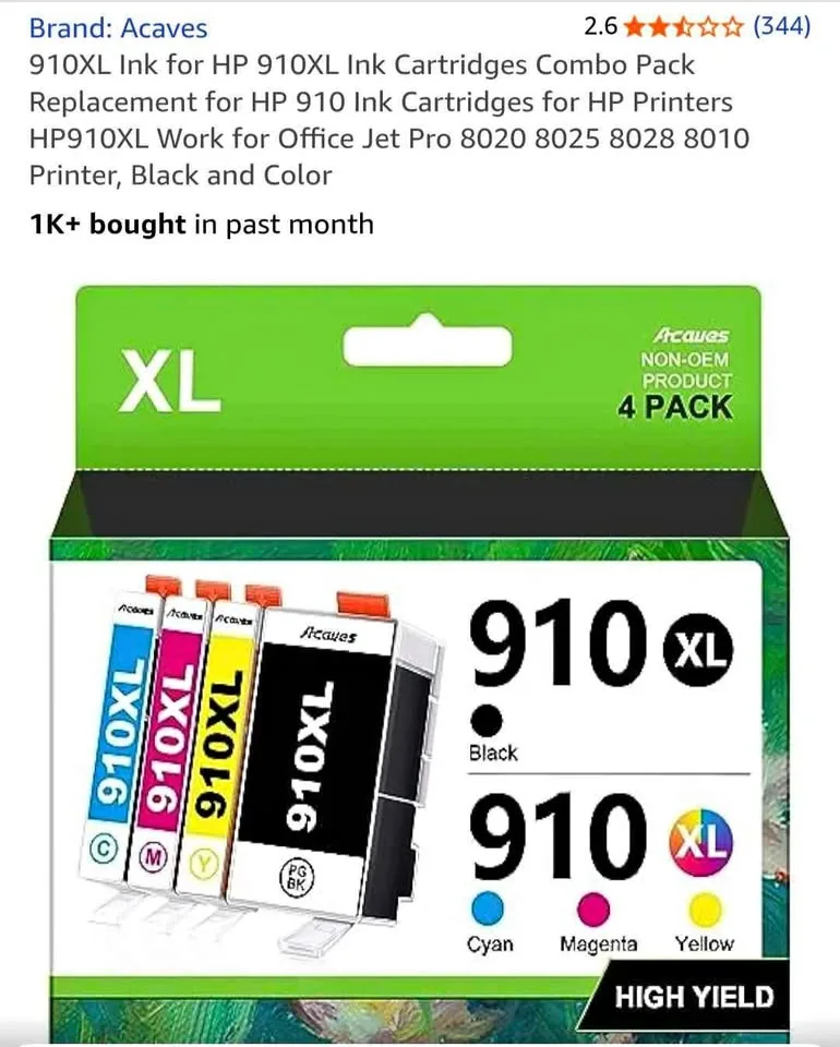 910XL Ink for HP 910XL Ink Cartridges Combo Pack Replacement thumbnail