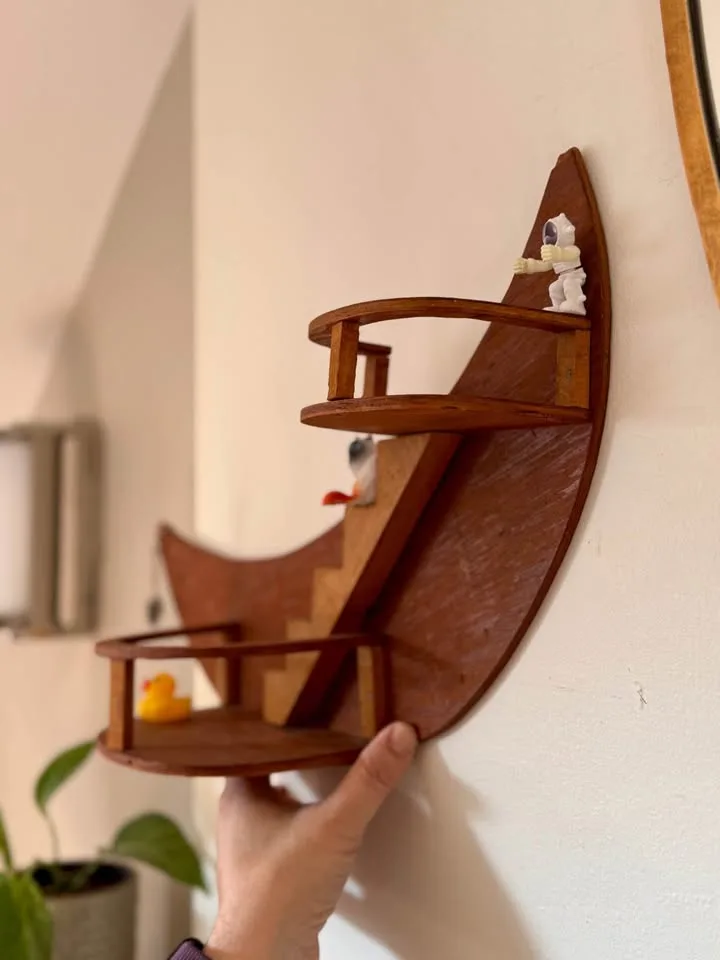 Vintage Wood Crescent Moon Staircase Shelf image indicator(2)