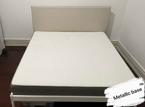 Queen Bed- Metallic Frame, Upholstered Headboard & Mattress - photo 2