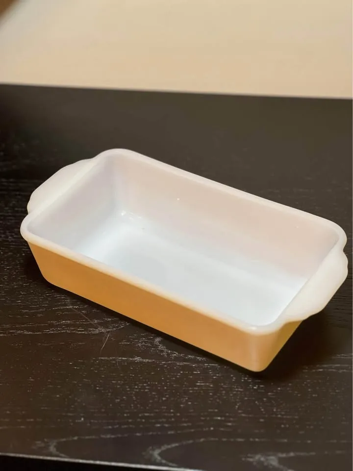 Fire King Peach Lustre loaf pan #409 1 Quart image indicator(2)