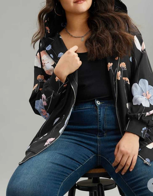 Floral Print Zipper Hooded Pocket Windbreaker - photo 2