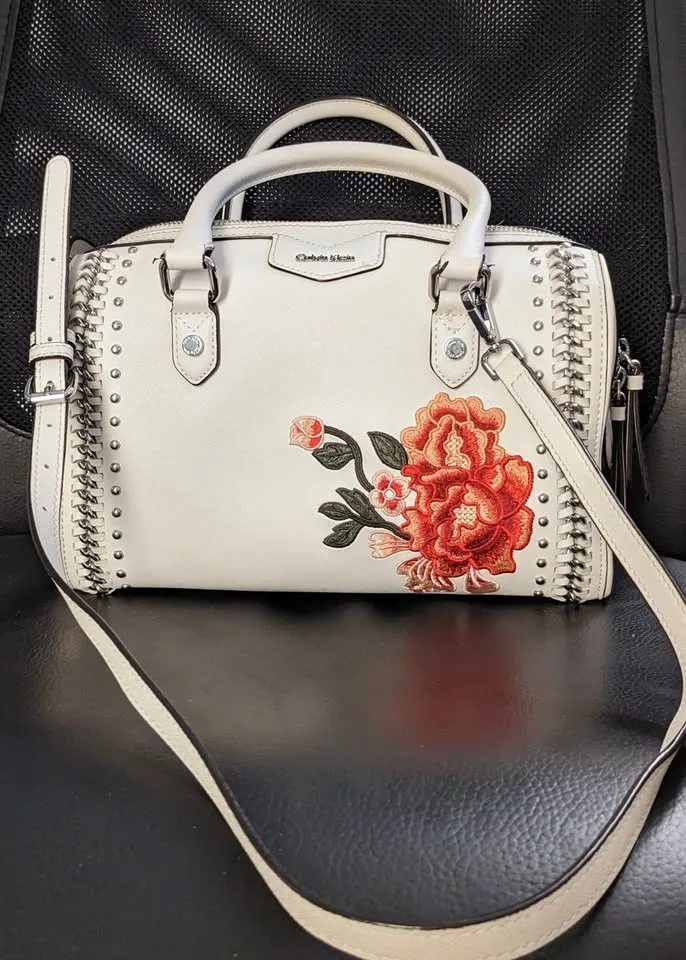 CK Embroidered Leather Satchel Handbag - Like NEW image indicator(3)