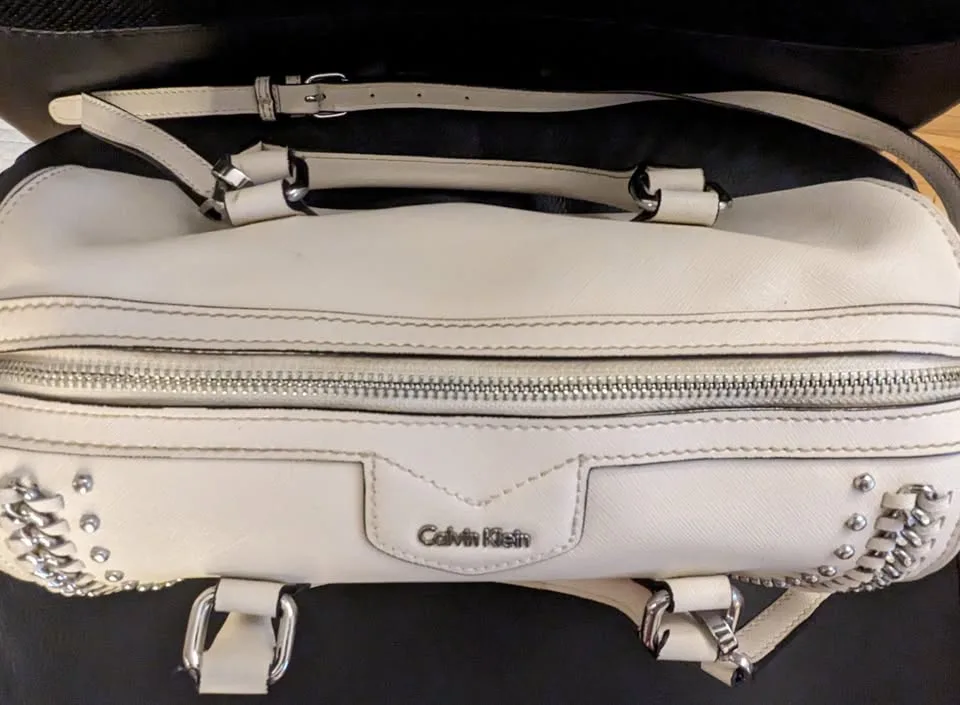 CK Embroidered Leather Satchel Handbag - Like NEW image indicator(4)