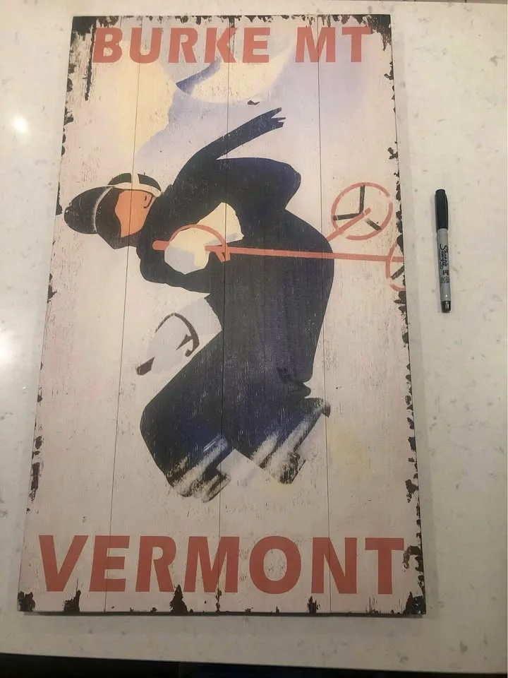 Wooden Vermont Skier Wall Art – Rustic Vintage Style