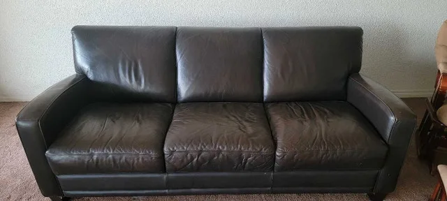 Brown Leather 3-Seater Couch – Great Condition!