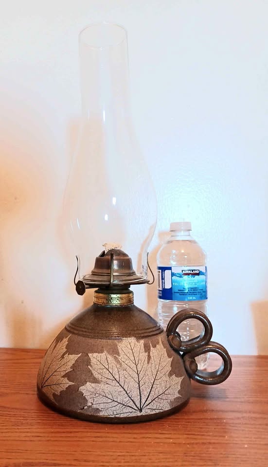 Unique New Tall Bristoleaf Wizard Stoneware Oil Lamp