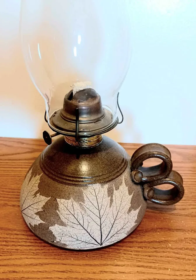 Vtg.Rare New Tall Bristoleaf Wizard Stoneware Oil Lamp image indicator(2)