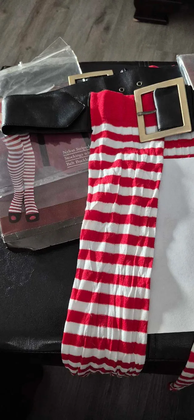 nylon Striped Stockings with Belt Buckle Top image indicator(3)