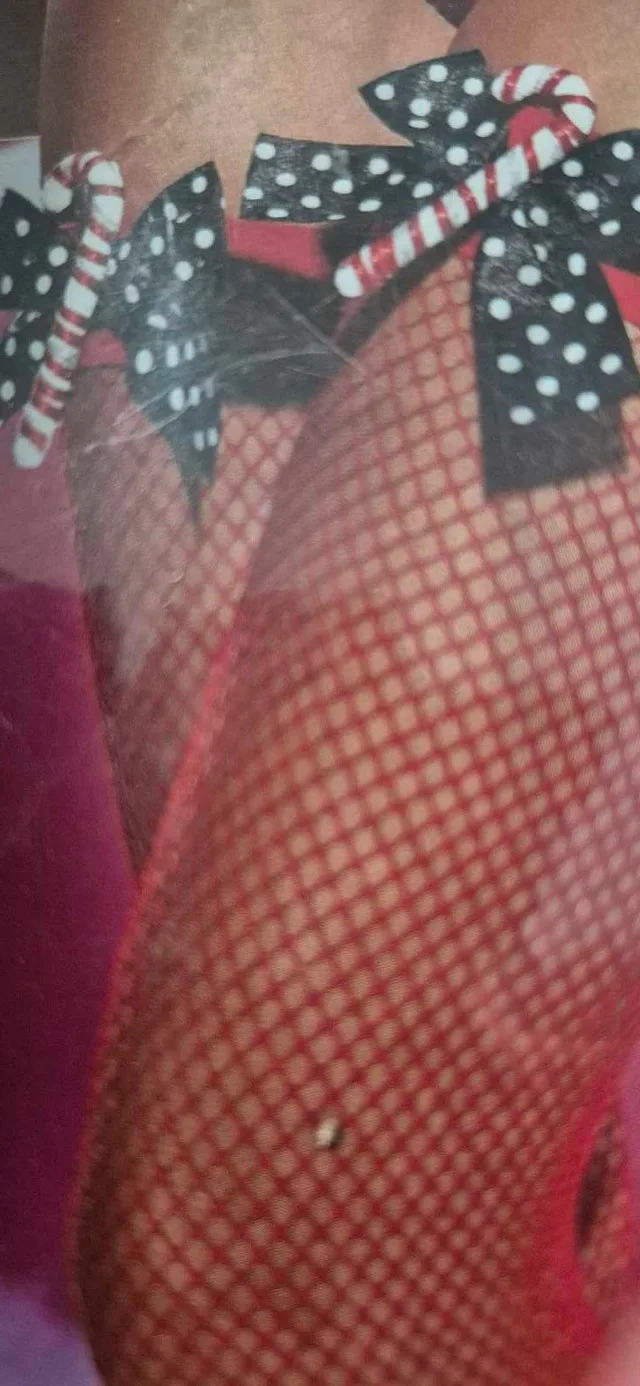 Fishnet Stockings with Polka Dot Bow & Candy Cane Charm image indicator(2)