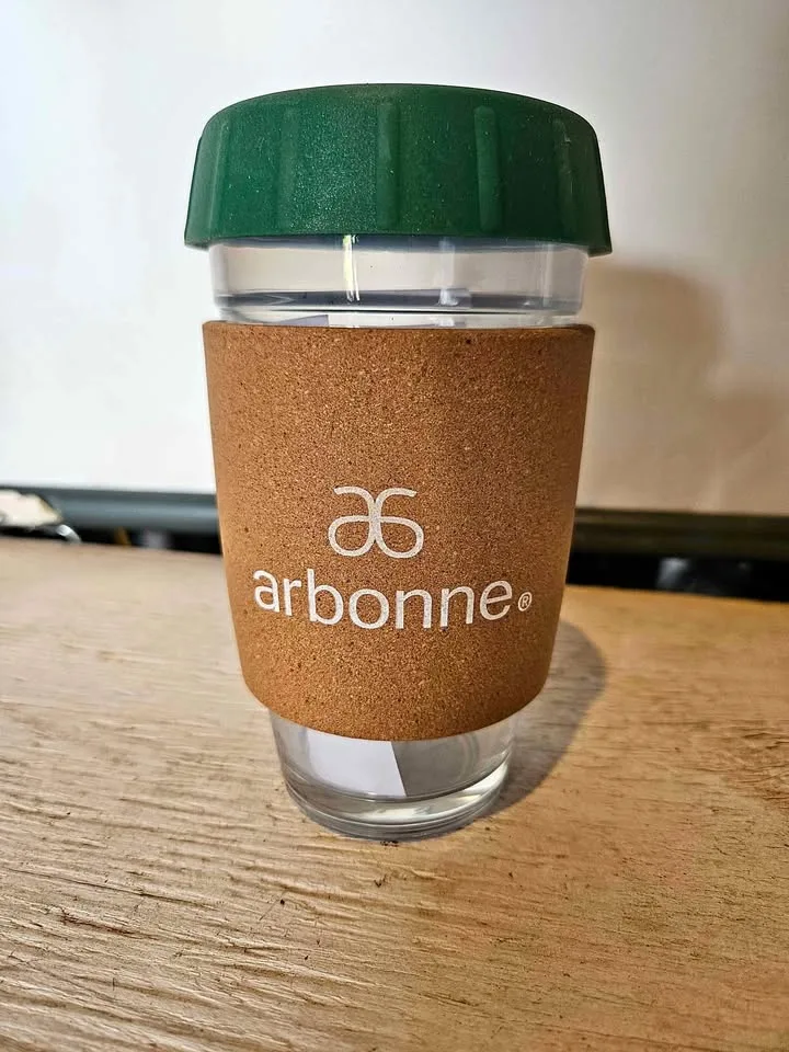 Brand New Arbonne Glass Travel Mug